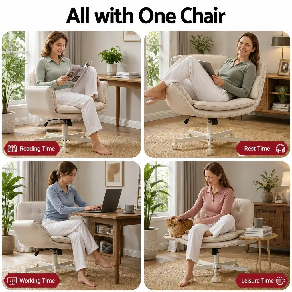 Office Chair PU Leather Beige Adjustable Armrests Swivel Desk Chair 72x72x80-90cm