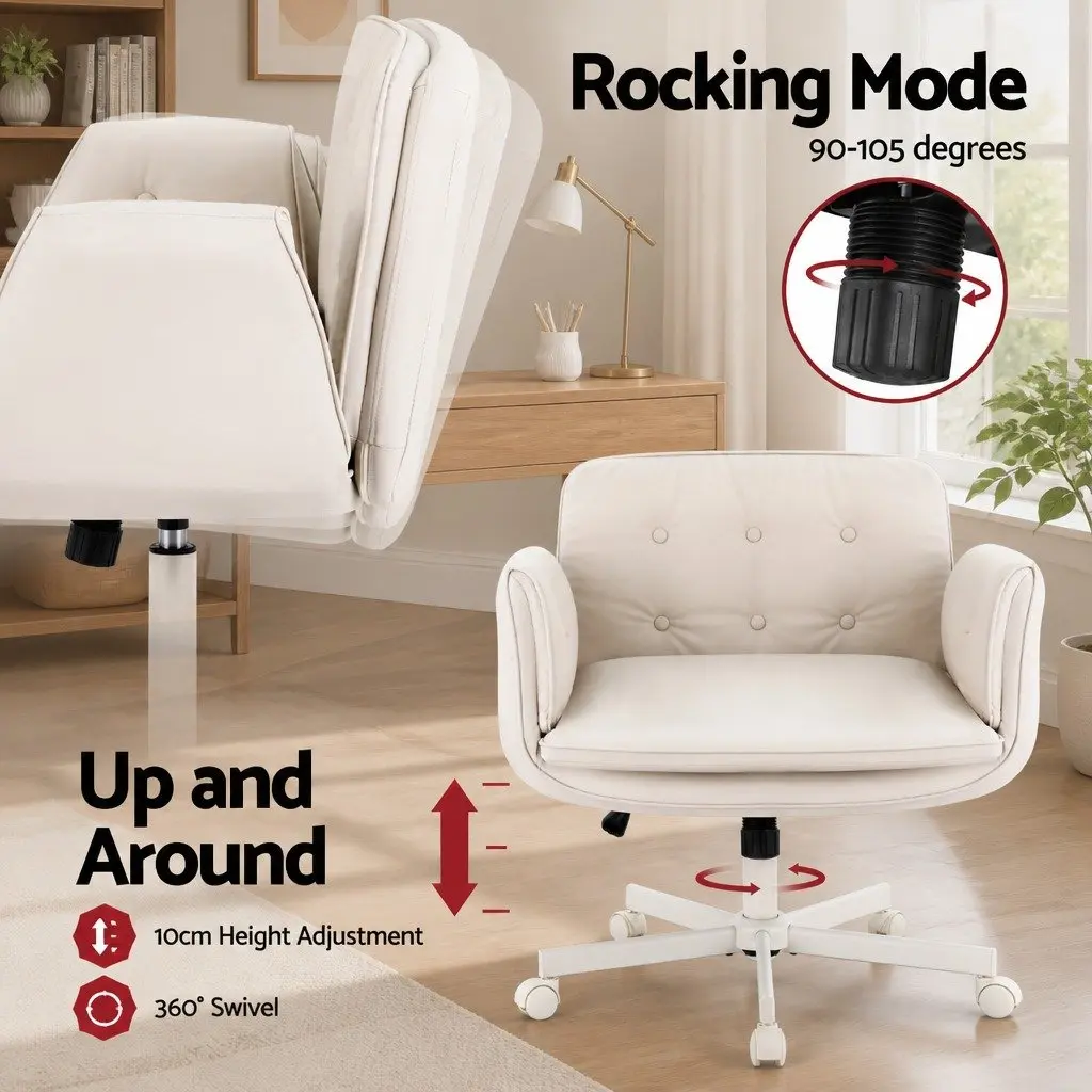 Office Chair PU Leather Beige Adjustable Armrests Swivel Desk Chair 72x72x80-90cm