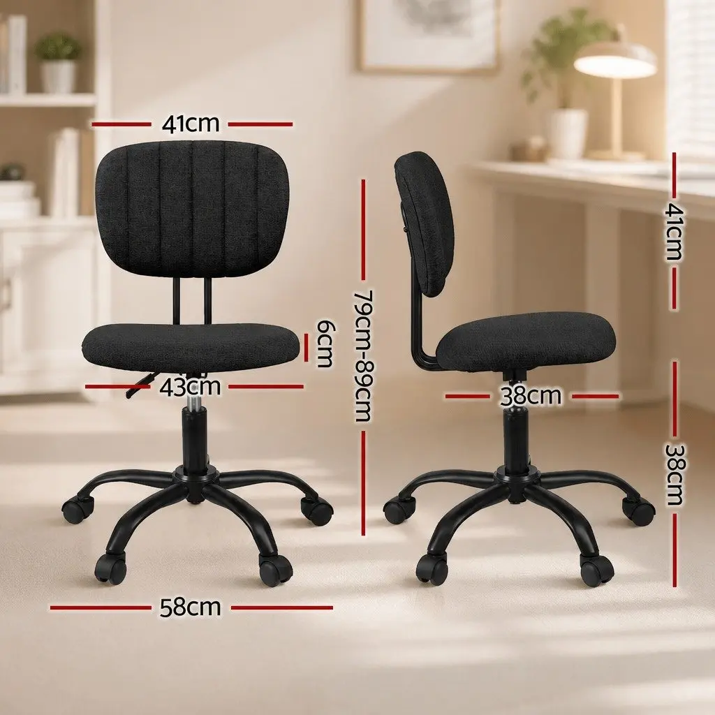 Office Chair Fabric Black Height Adjustable Ergonomic Armless 360° Swivel