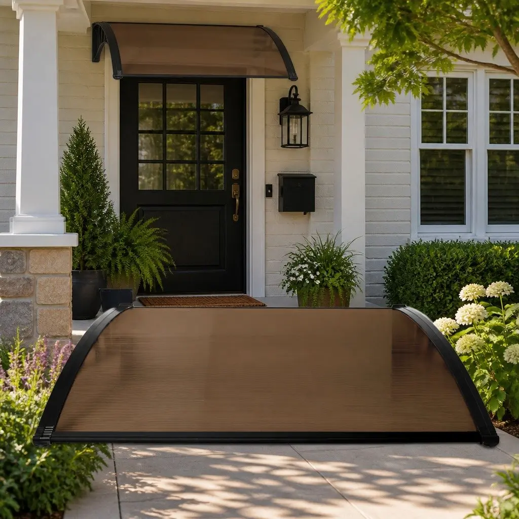Window Door Awning Outdoor Shade 1M x 1.5M Brown PC Panel Curved Design