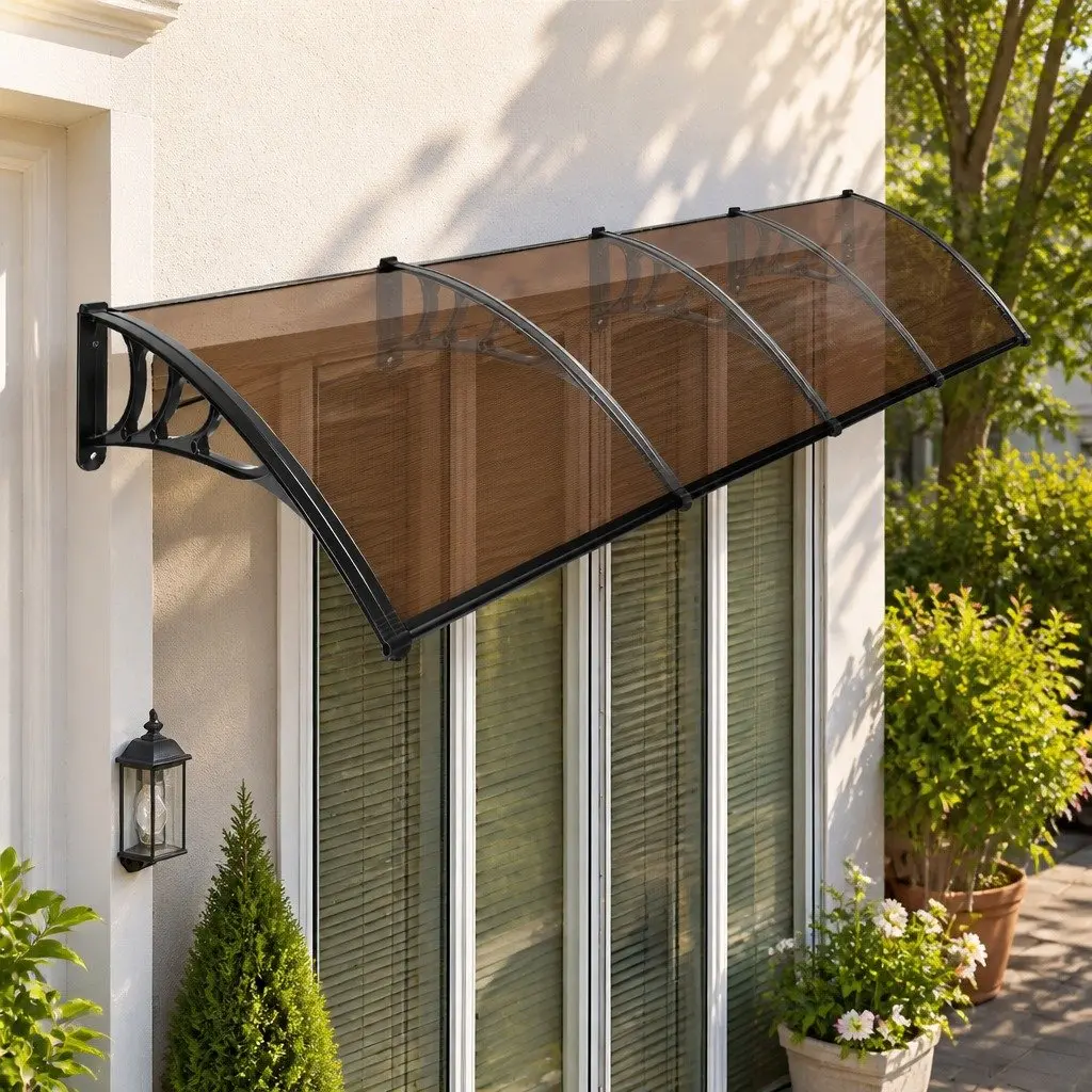 Window Door Awning Outdoor Shade PC ABS Aluminium 1M x 4M Brown
