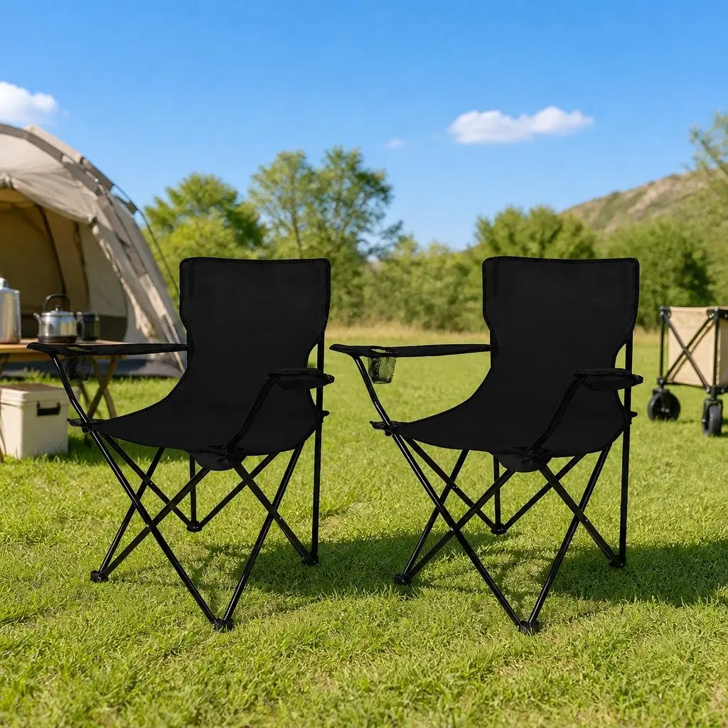 Portable Folding Camping Chairs with Drink Holder Black Pack