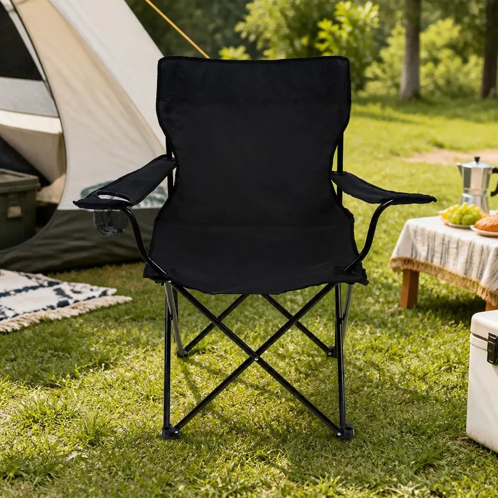 Portable Folding Camping Chairs with Drink Holder Black Pack