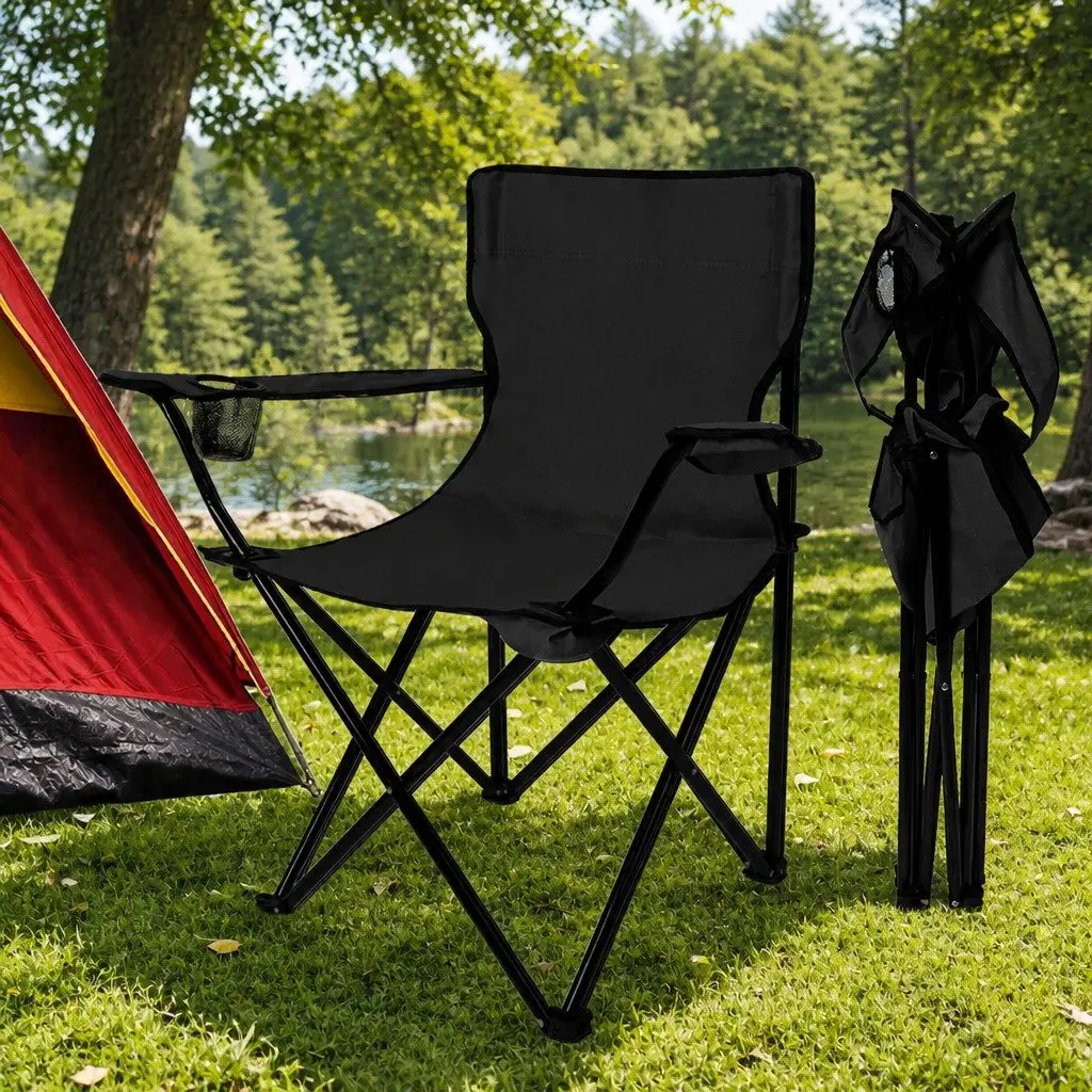 Portable Folding Camping Chairs with Drink Holder Black Pack