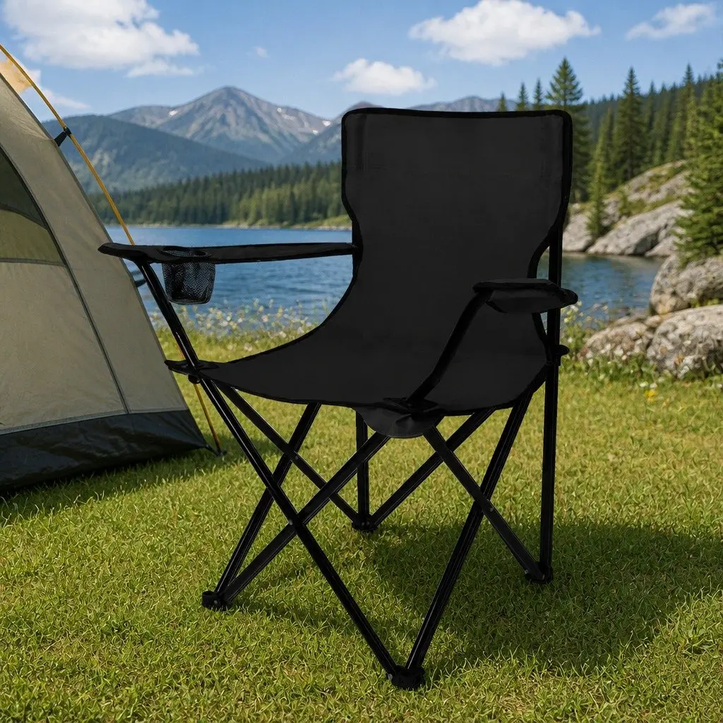 Portable Folding Camping Chairs with Drink Holder Black Pack