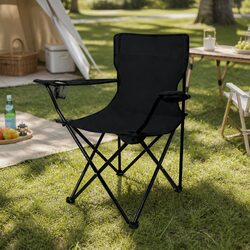 Durable Folding Camping Chair with Armrest and Drink Holder