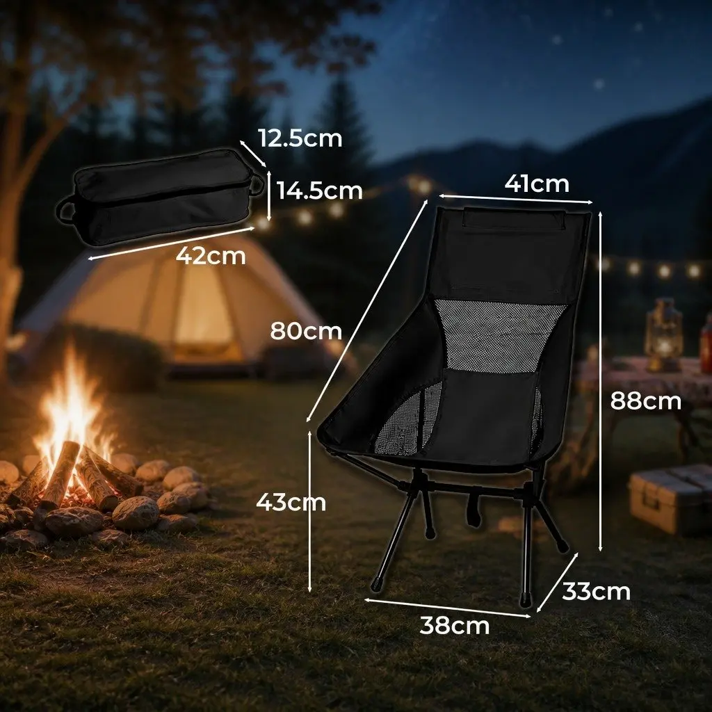 Folding Camping Chair Steel Frame 600D Oxford Fabric Black