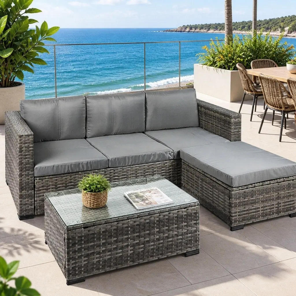 5-Piece Outdoor Lounge Set Patio Sofa Coffee Table Ottoman Garden Furniture