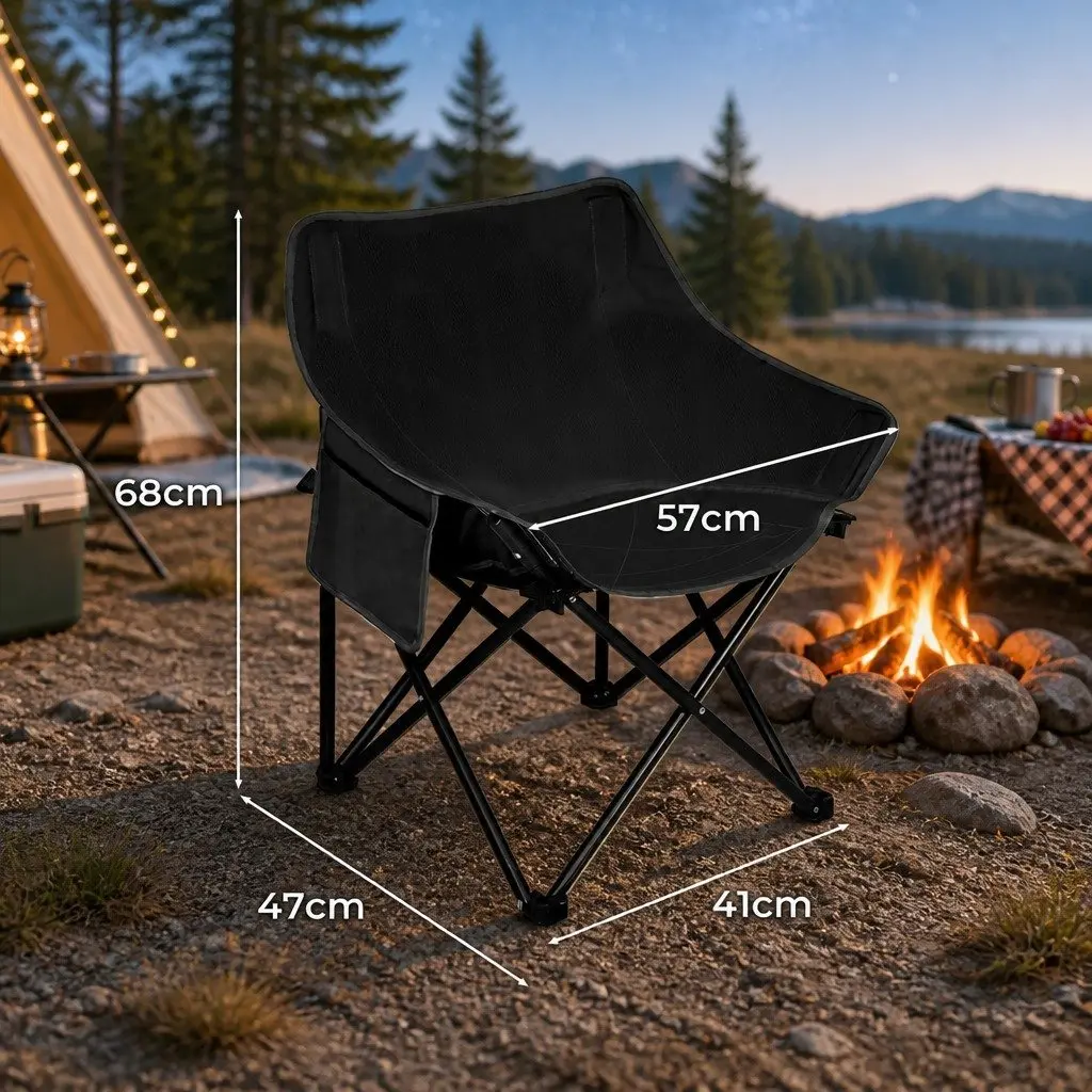 Folding Moon Chair 600D Oxford Fabric Black Portable Lightweight Outdoor Furniture