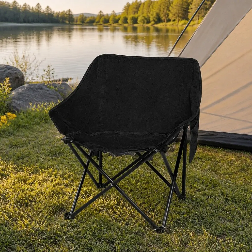 Folding Moon Chair 600D Oxford Fabric Black Portable Lightweight Outdoor Furniture