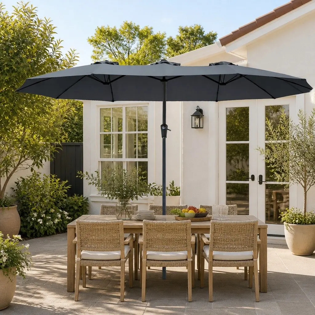 Double-Sided Patio Umbrella 4.5M with Stand Grey