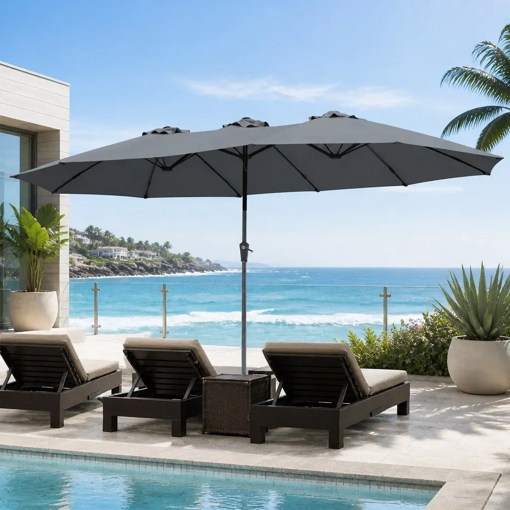 Double-Sided Patio Umbrella 4.5M with Stand Grey