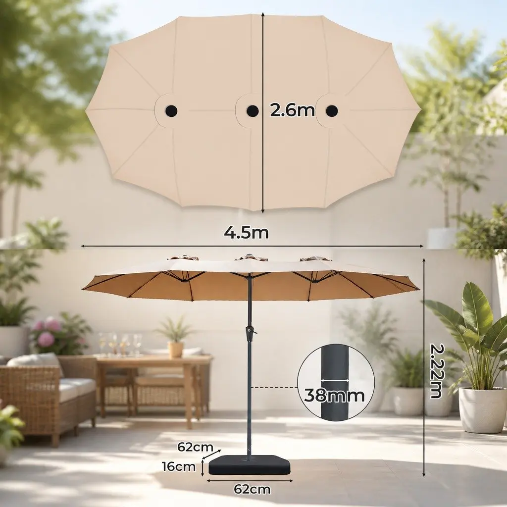Double-Sided Patio Umbrella 4.5M Khaki