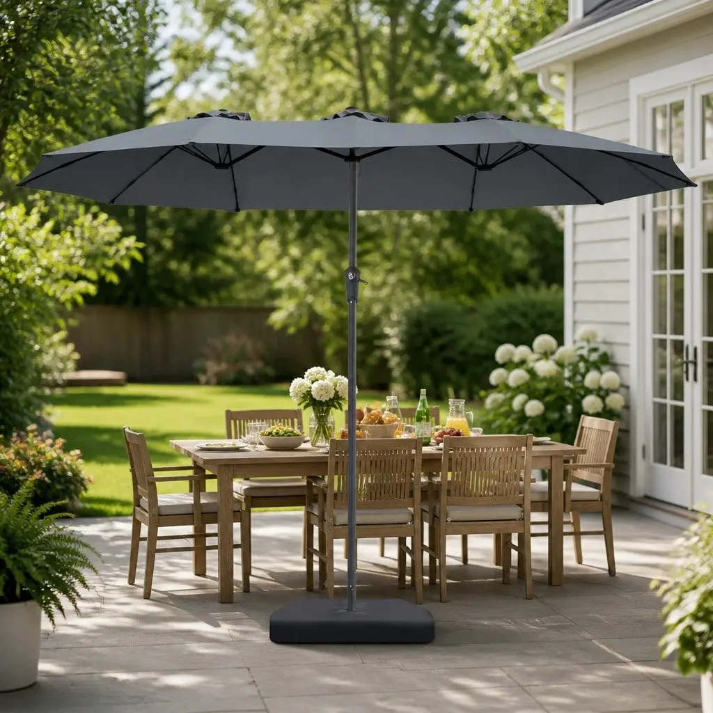 Double-Sided Patio Umbrella 4M Outdoor Garden Shade with Base Stand Grey