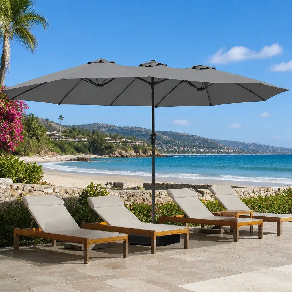 Double-Sided Patio Umbrella 4M Outdoor Garden Shade with Base Stand Grey
