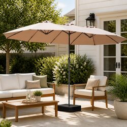 Sturdy Double-Sided Patio Umbrella 4M in Khaki