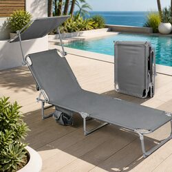 Foldable Lounge Chair with Rotating Canopy Shade Outdoor Patio Beach Poolside