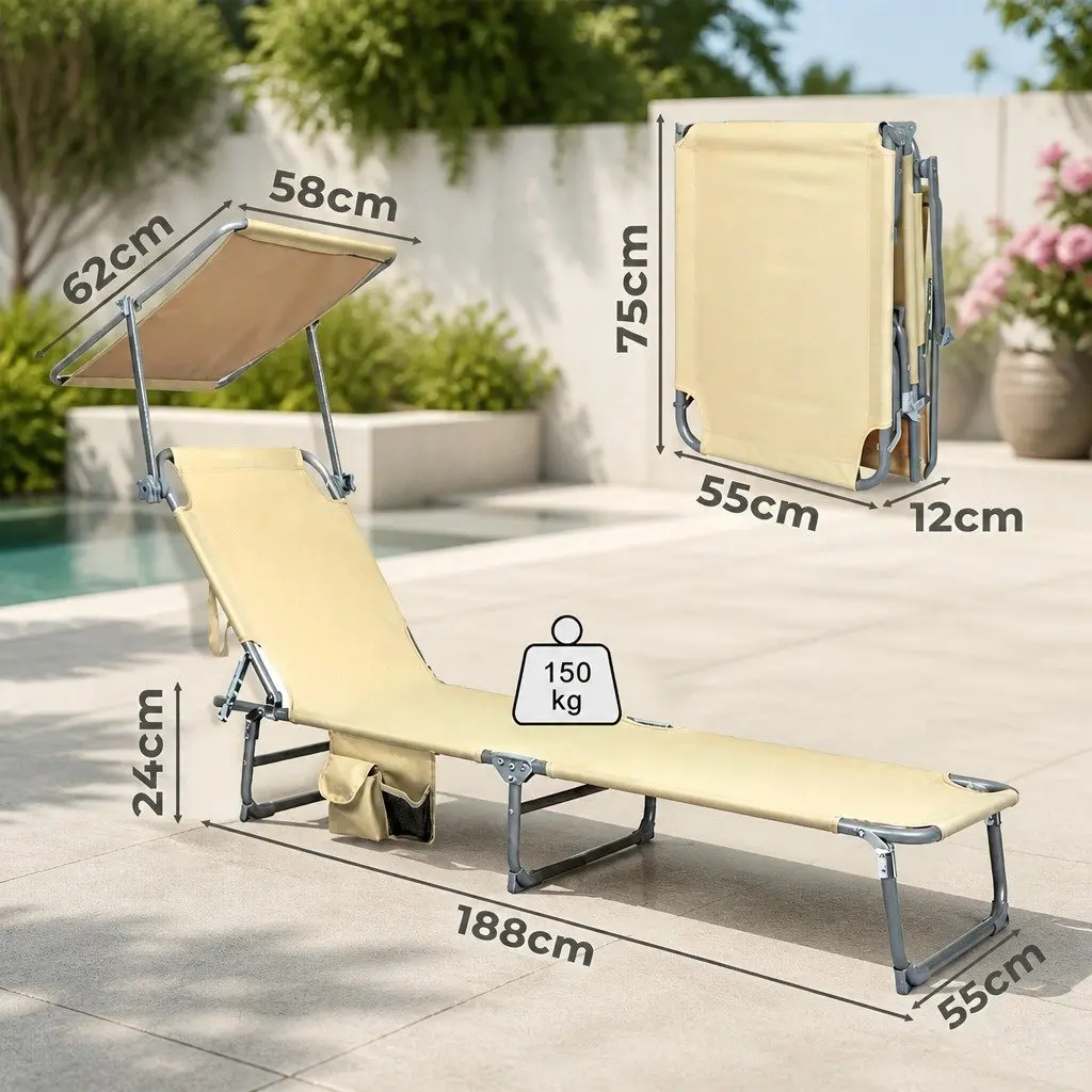 Foldable Lounge Chair with Canopy for Outdoor Use