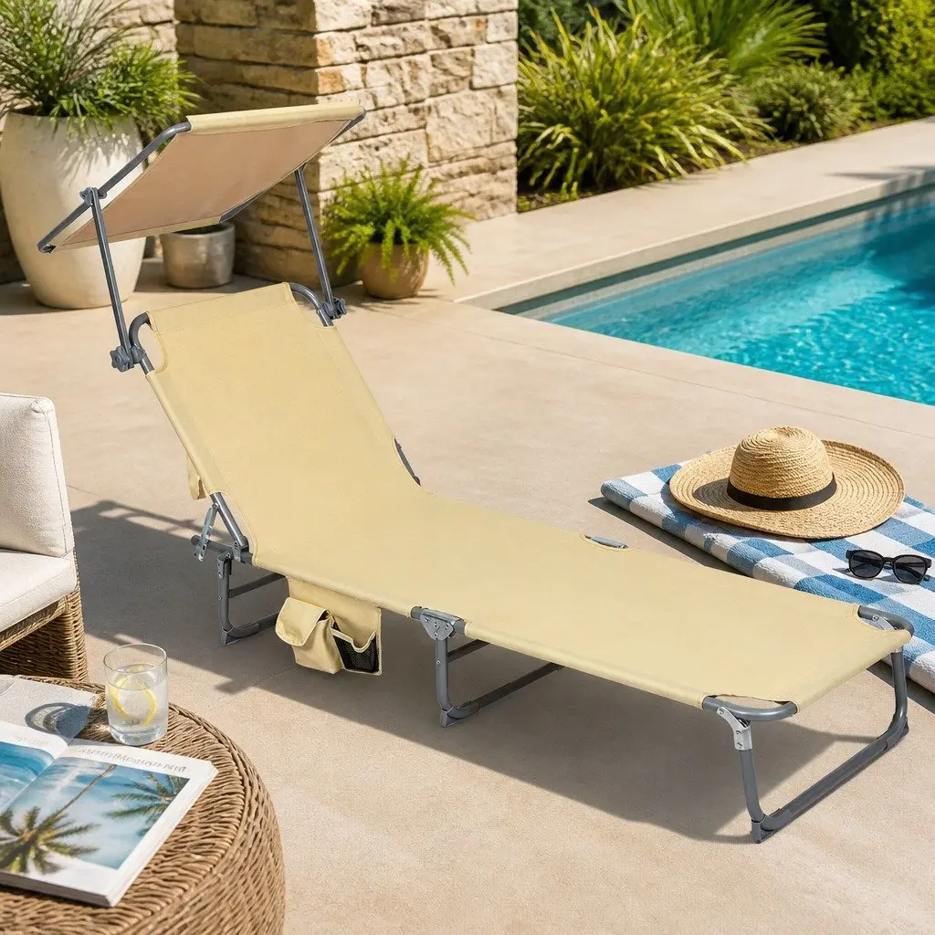 Foldable Lounge Chair with Canopy for Outdoor Use