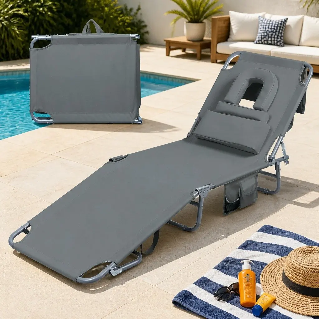 Foldable Beach Lounge Chair with Face Hole