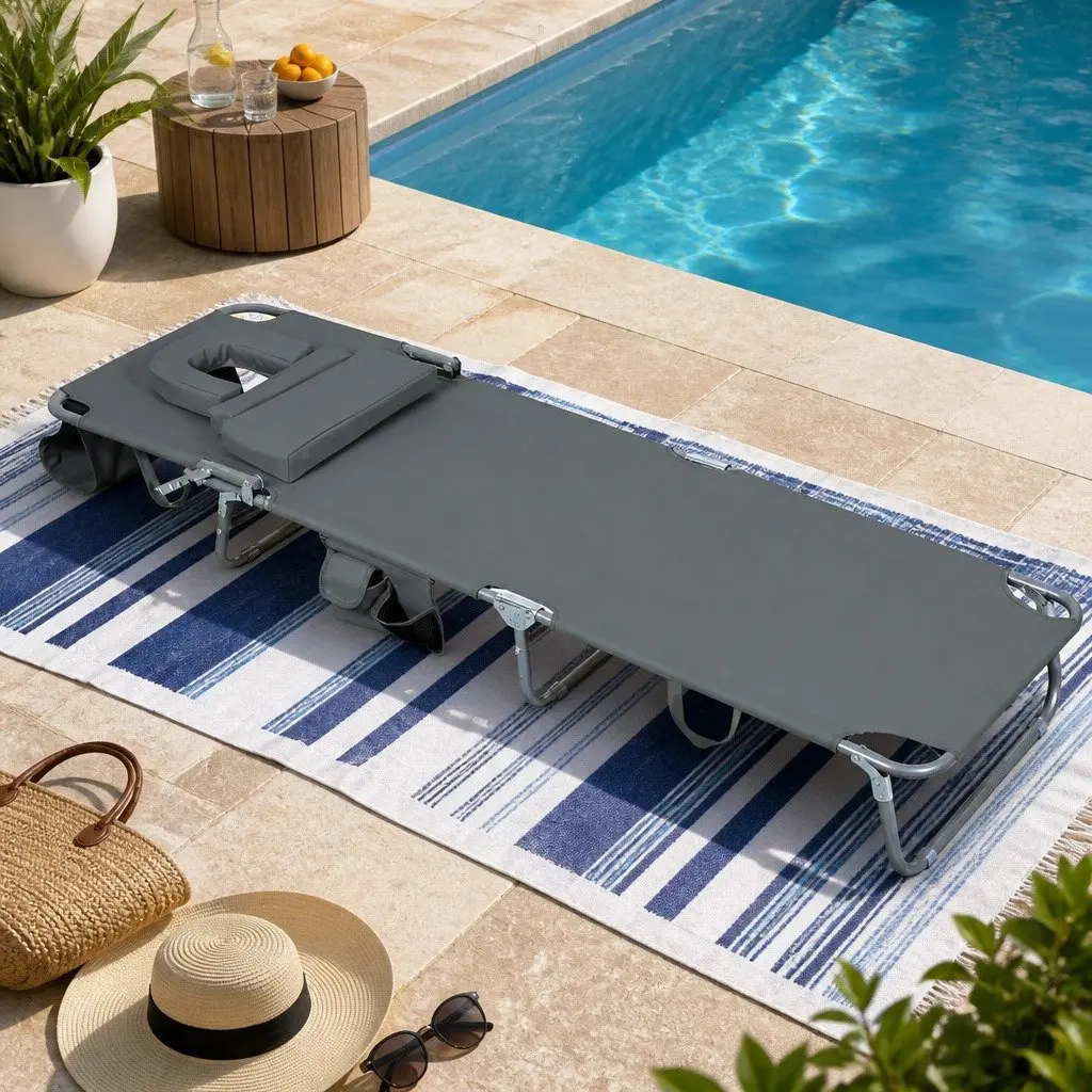 Foldable Beach Lounge Chair with Face Hole