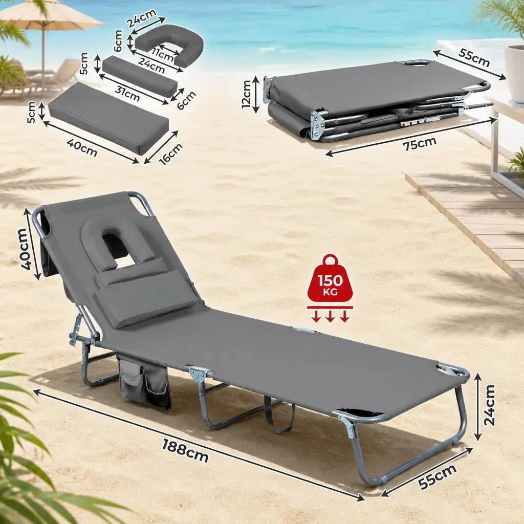 Foldable Beach Lounge Chair with Face Hole