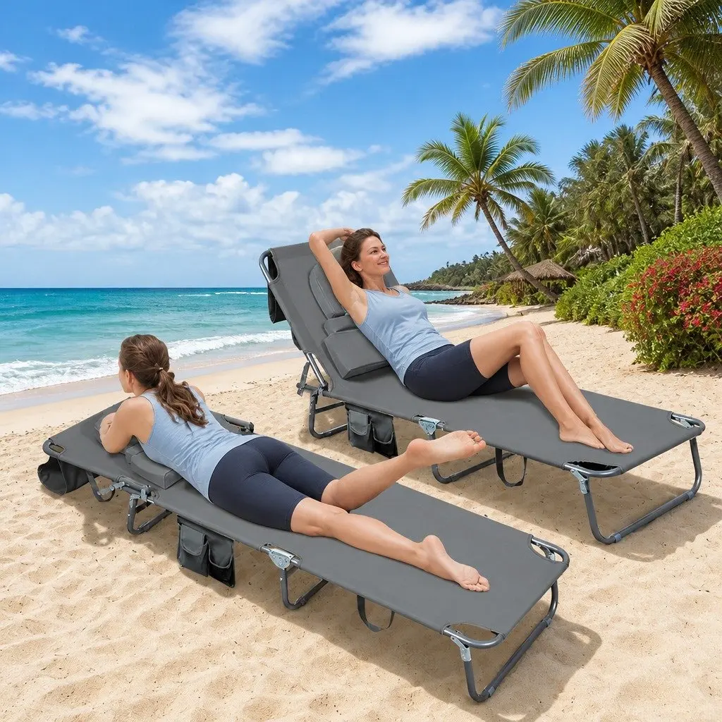 Foldable Beach Lounge Chair with Face Hole