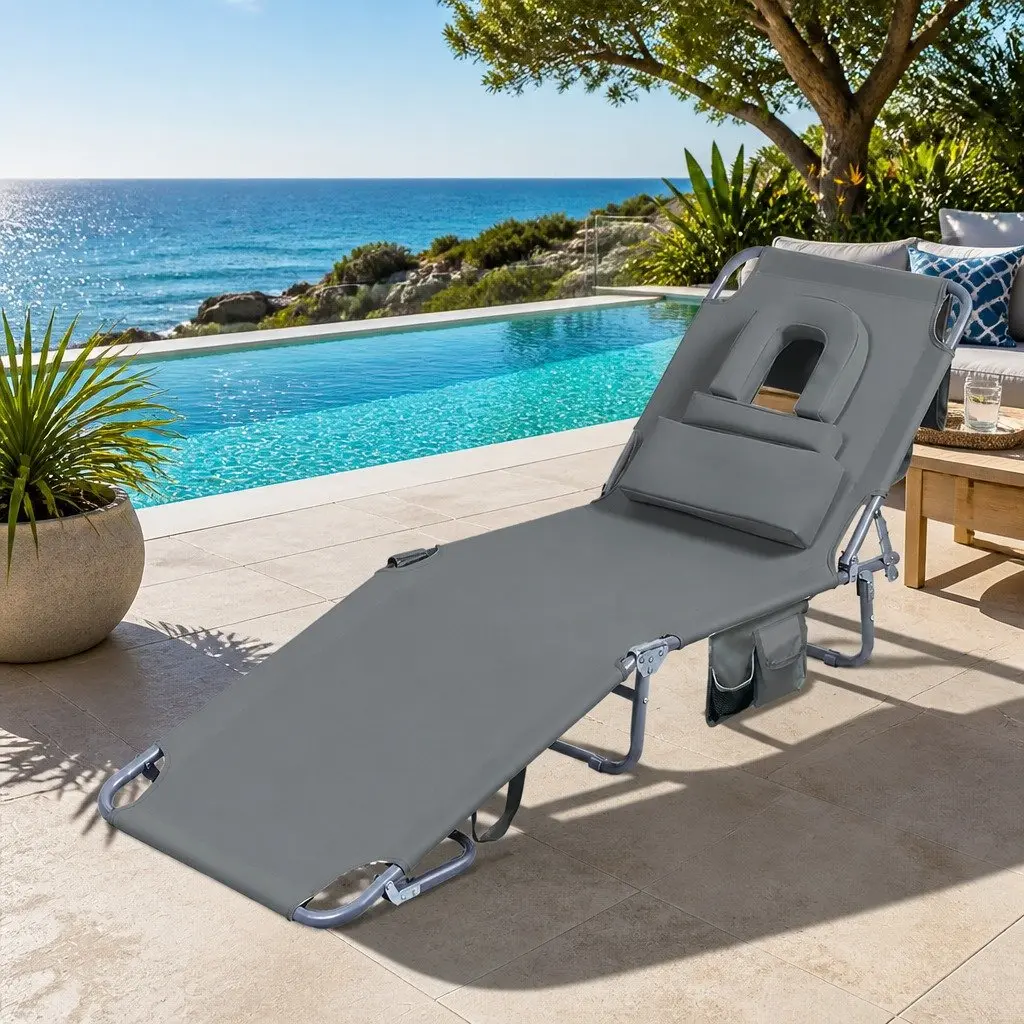 Foldable Beach Lounge Chair with Face Hole