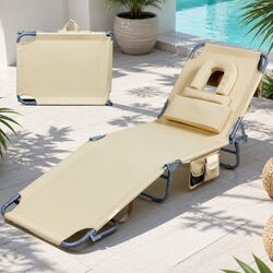 Durable Foldable Beach Lounge Chair with Face Hole