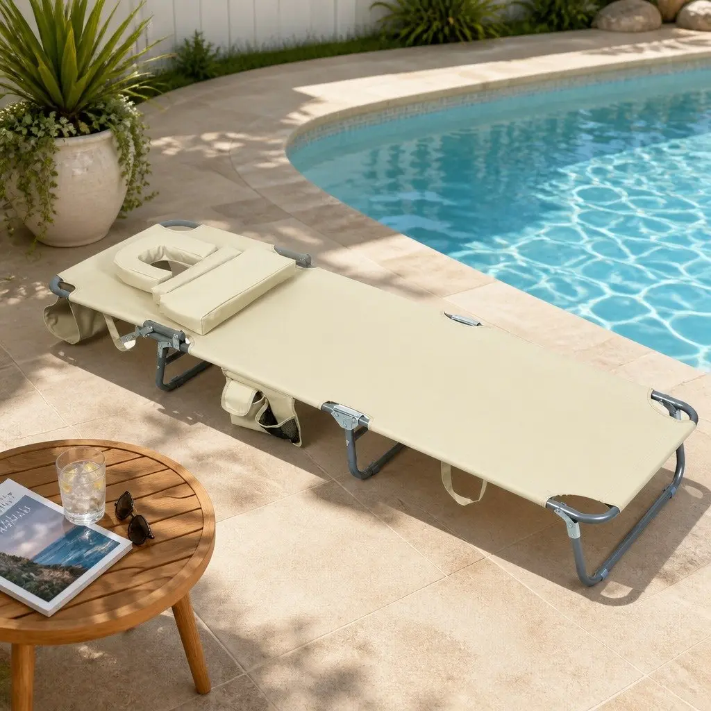Foldable Beach Lounge Chair with Face Hole