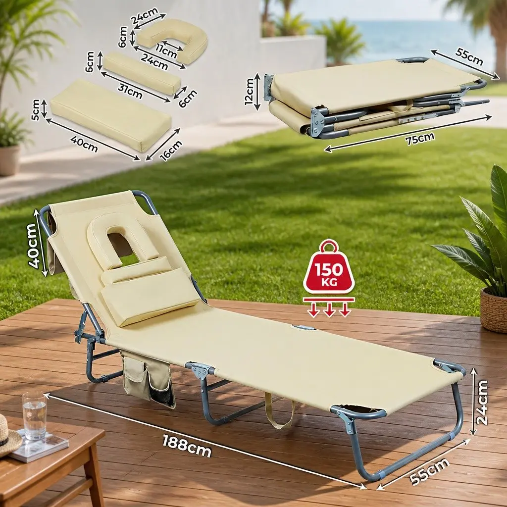 Foldable Beach Lounge Chair with Face Hole