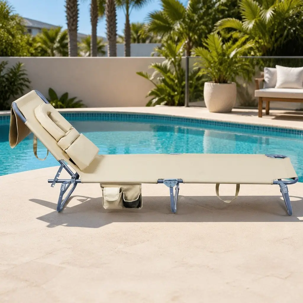 Foldable Beach Lounge Chair with Face Hole