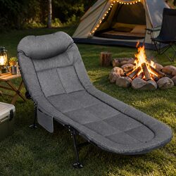 Durable Dark Grey Folding Camping Cot with Adjustable Backrest