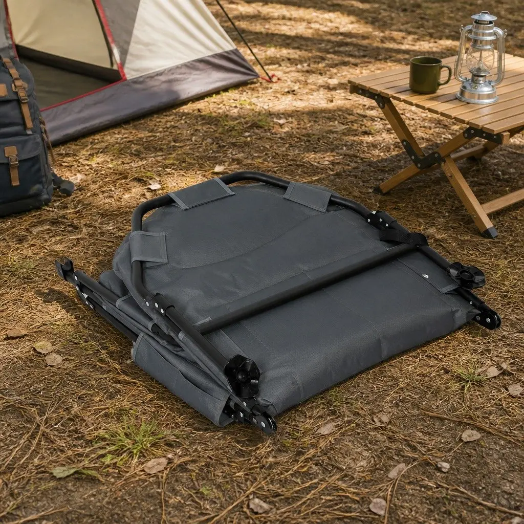 Dark Grey Folding Camping Cot with Adjustable Backrest