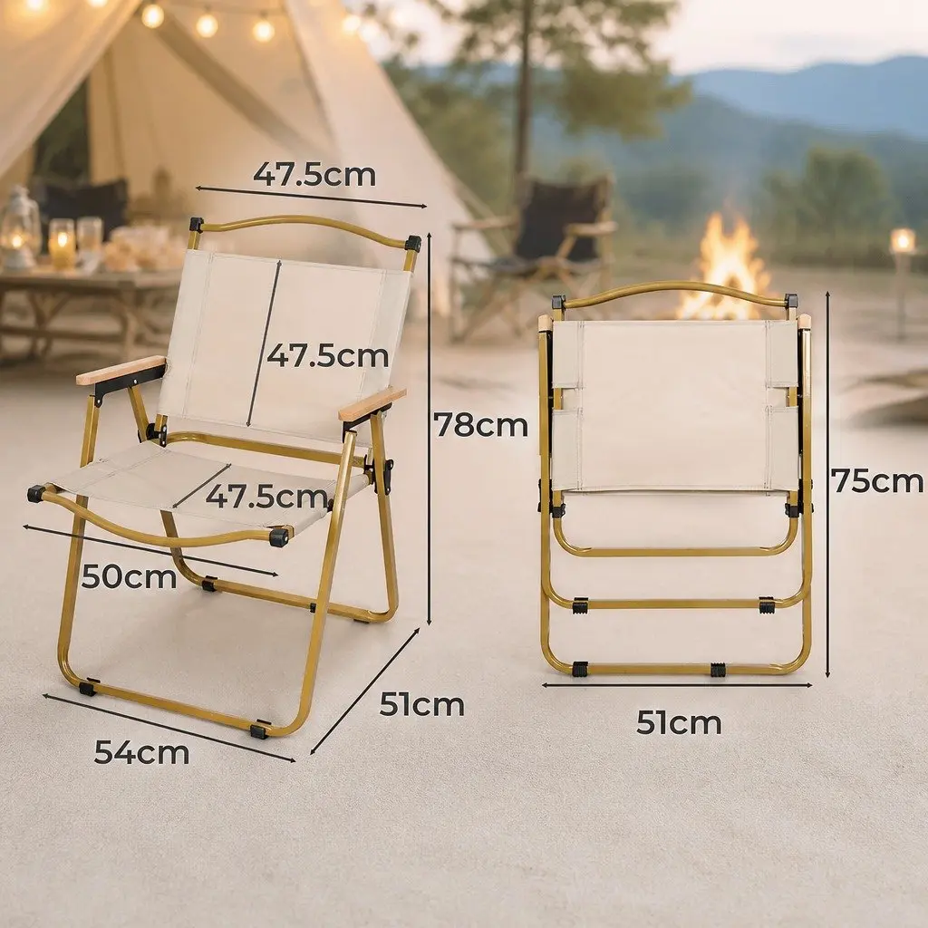 Folding Camping Chair 600D Oxford Fabric Lightweight Beige