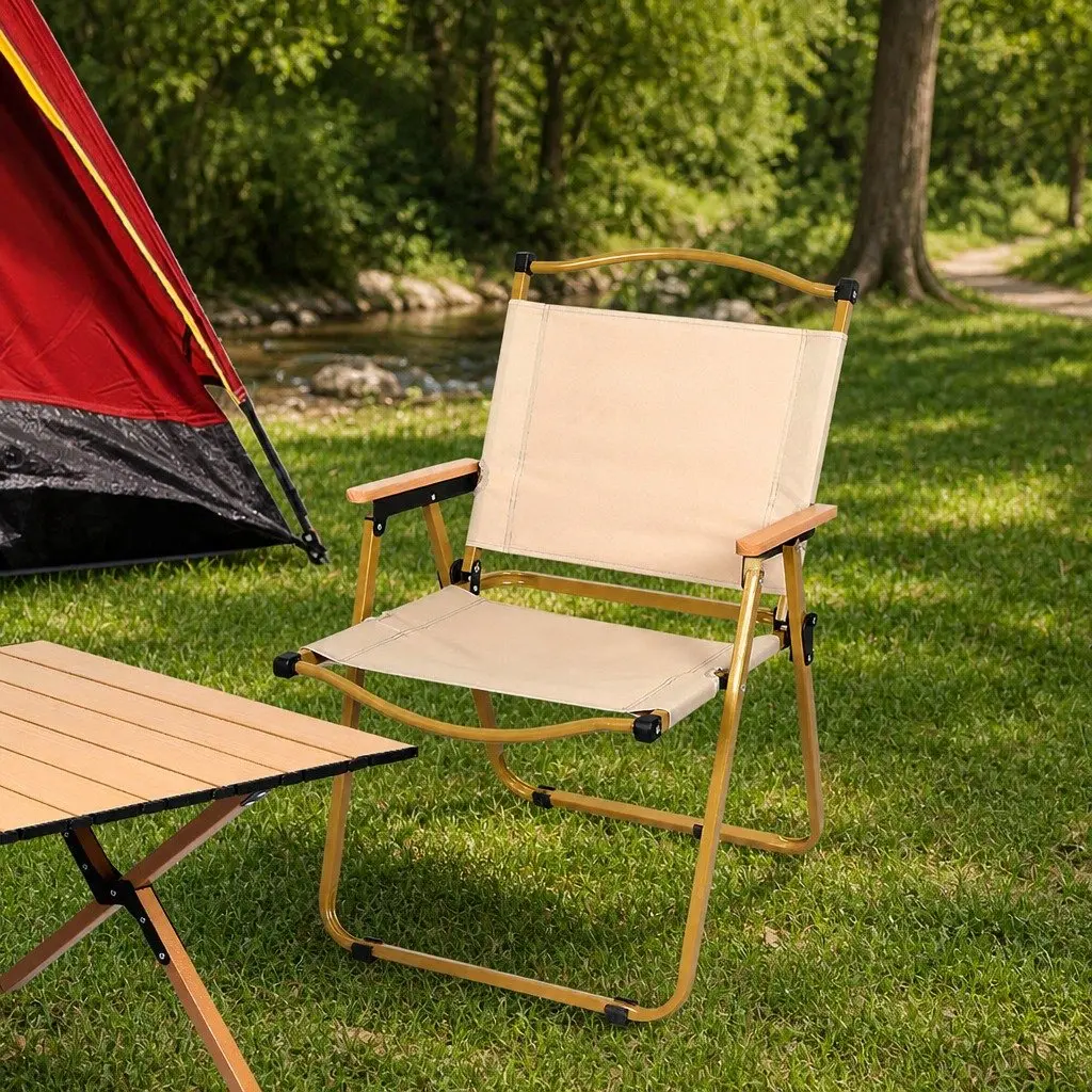 Folding Camping Chair 600D Oxford Fabric Lightweight Beige