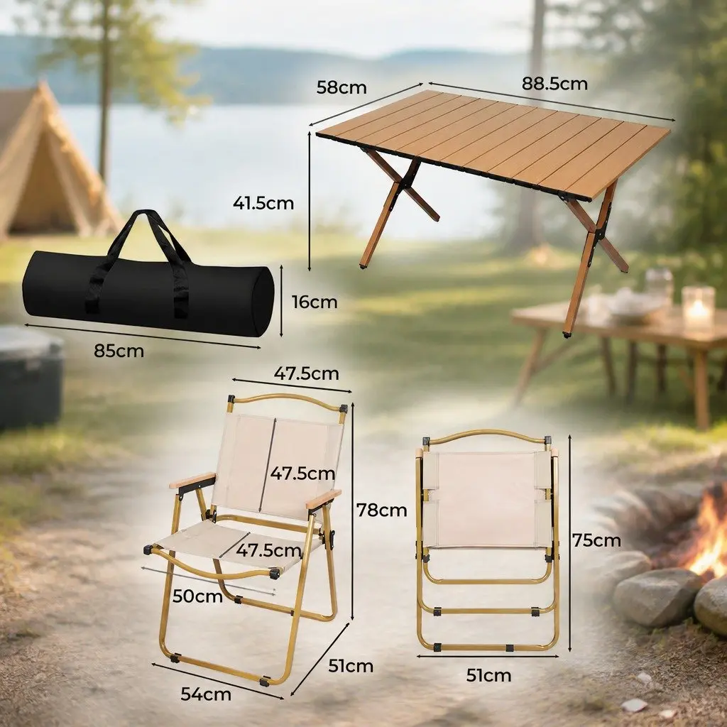 Portable Folding Camping Table and Chair Set for Outdoors