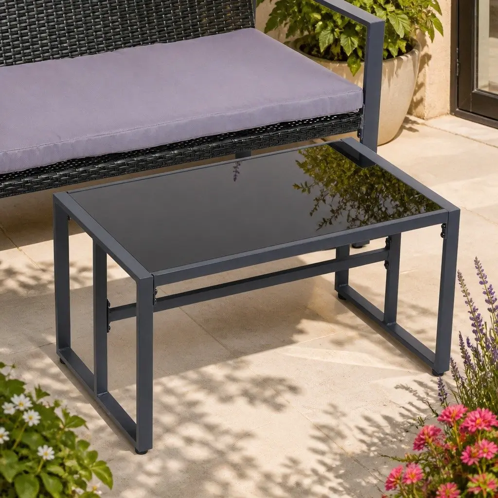 4 Piece Outdoor Rattan Sofa Set Steel Black 5cm Cushion