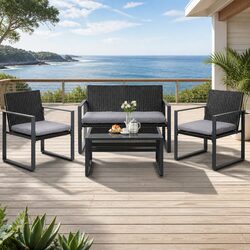 Premium 4 Piece Outdoor Sofa Set with Glass Table
