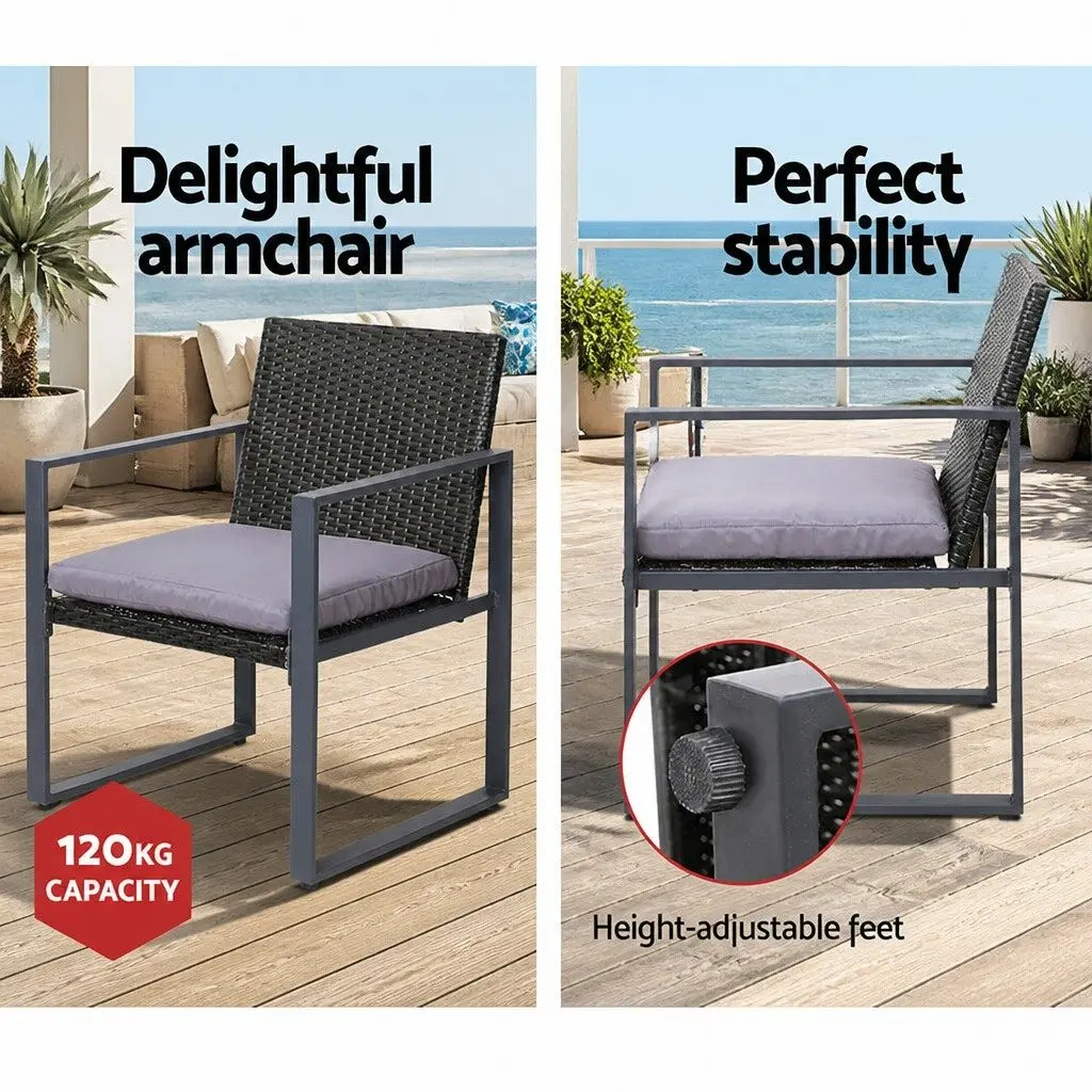 4 Piece Outdoor Sofa Set Rattan UV Resistant Black Cushions Glass Table