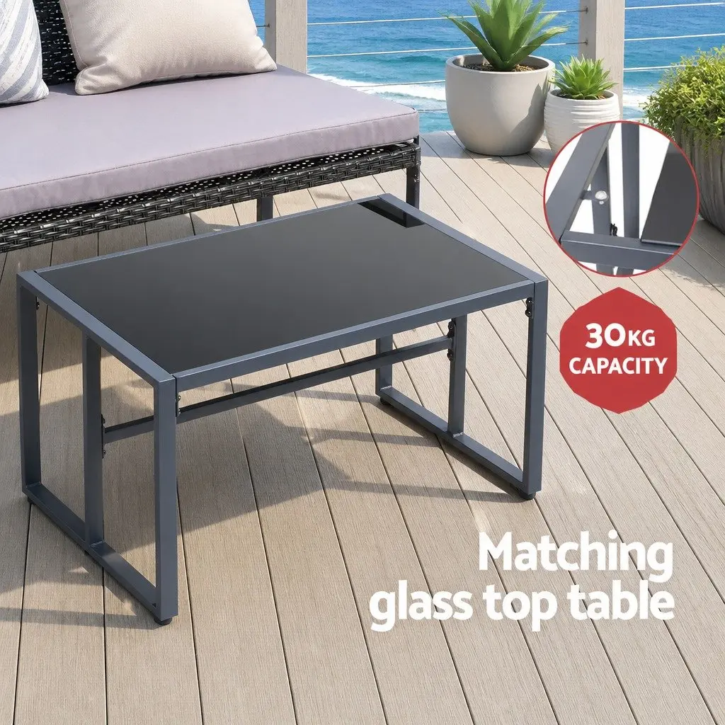 4 Piece Outdoor Sofa Set Rattan UV Resistant Black Cushions Glass Table