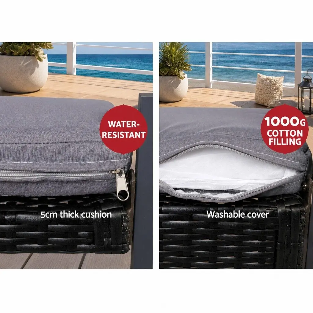 4 Piece Outdoor Sofa Set Rattan UV Resistant Black Cushions Glass Table