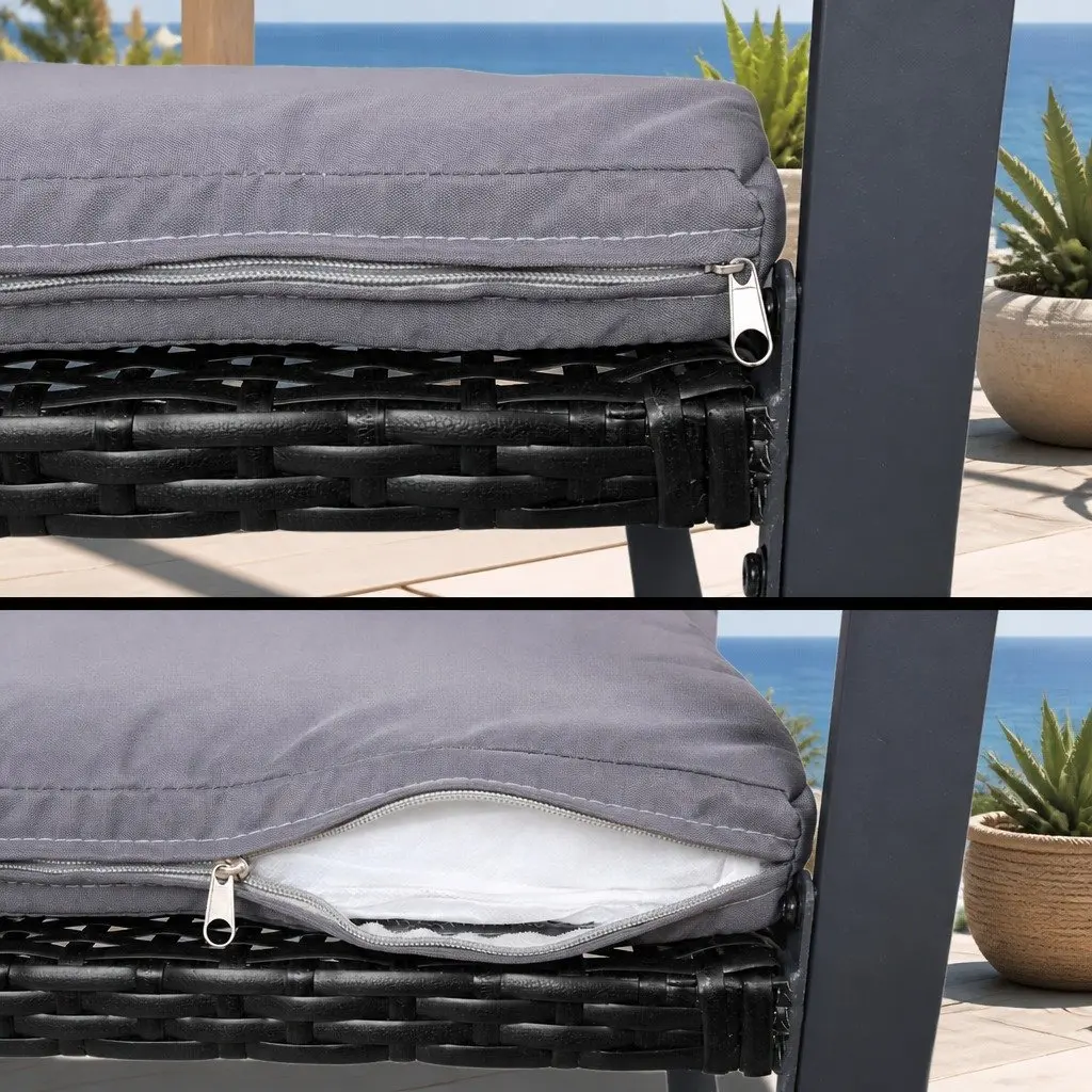 4 Piece Outdoor Sofa Set Rattan UV Resistant Black Cushions Glass Table