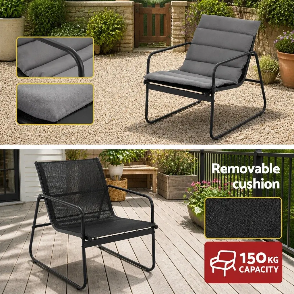 4 Piece Outdoor Sofa Set Steel Textilene Black with Tempered Glass Table