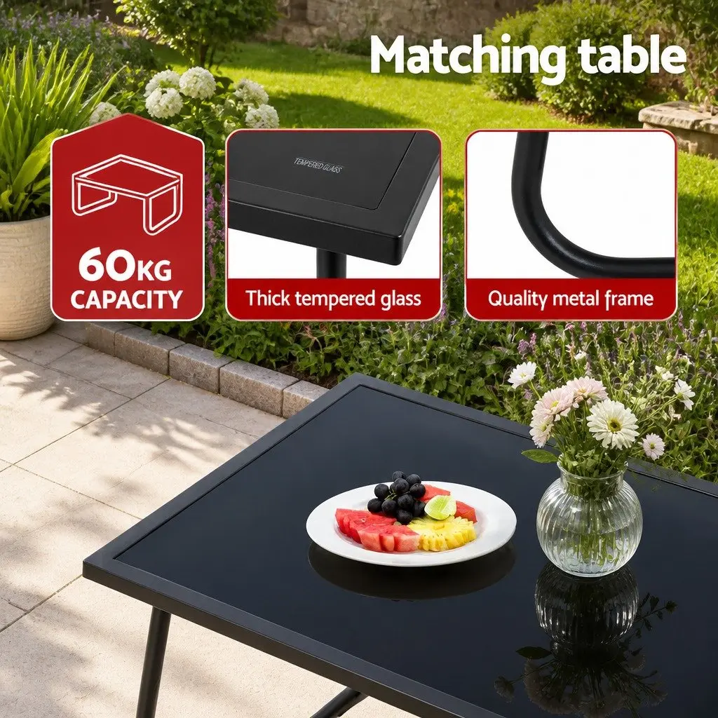 4 Piece Outdoor Sofa Set Steel Textilene Black with Tempered Glass Table