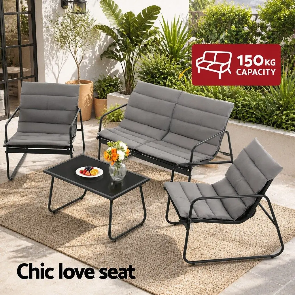 4 Piece Outdoor Sofa Set Steel Textilene Black with Tempered Glass Table