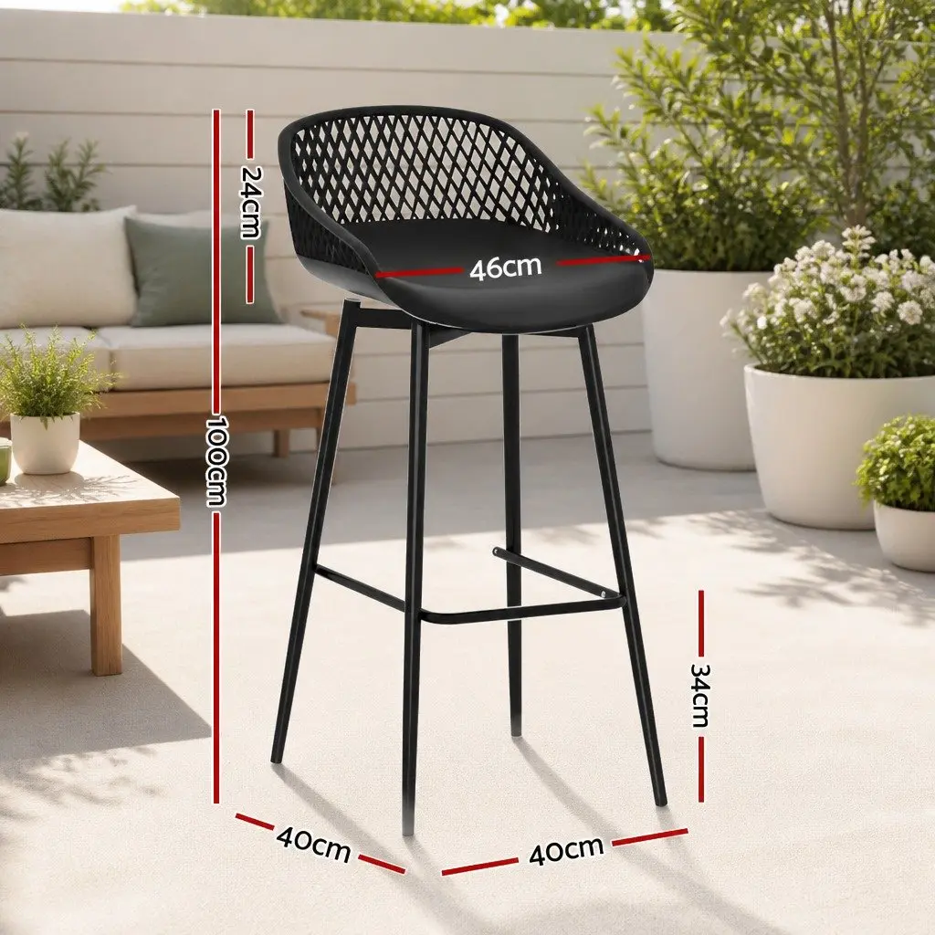 Outdoor Bar Stools with Black Plastic Seats