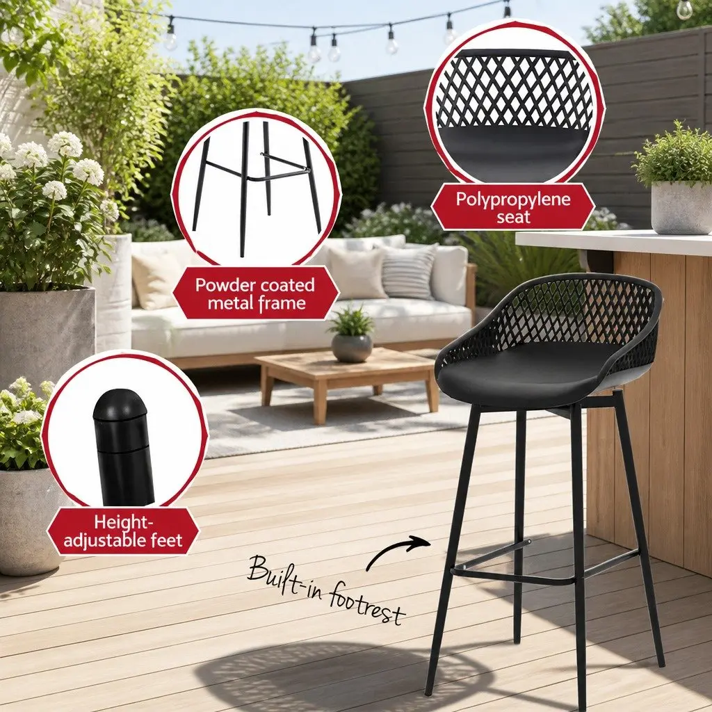 Outdoor Bar Stools with Black Plastic Seats