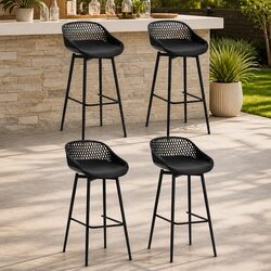 Stylish Outdoor Bar Stools Set of 4 with Metal Frame