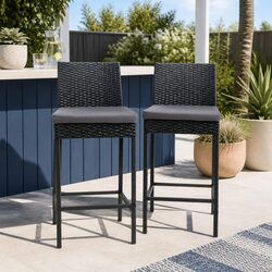 Hand-Woven Rattan Outdoor Bar Stools Set of 2